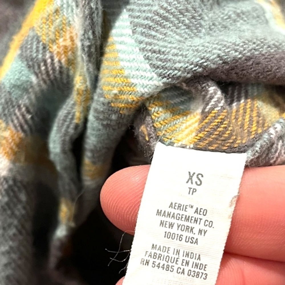 Aerie AE oversized flannel shirt shacket yellow gray  plaid boyfriend shirt | XS - Picture 7 of 8